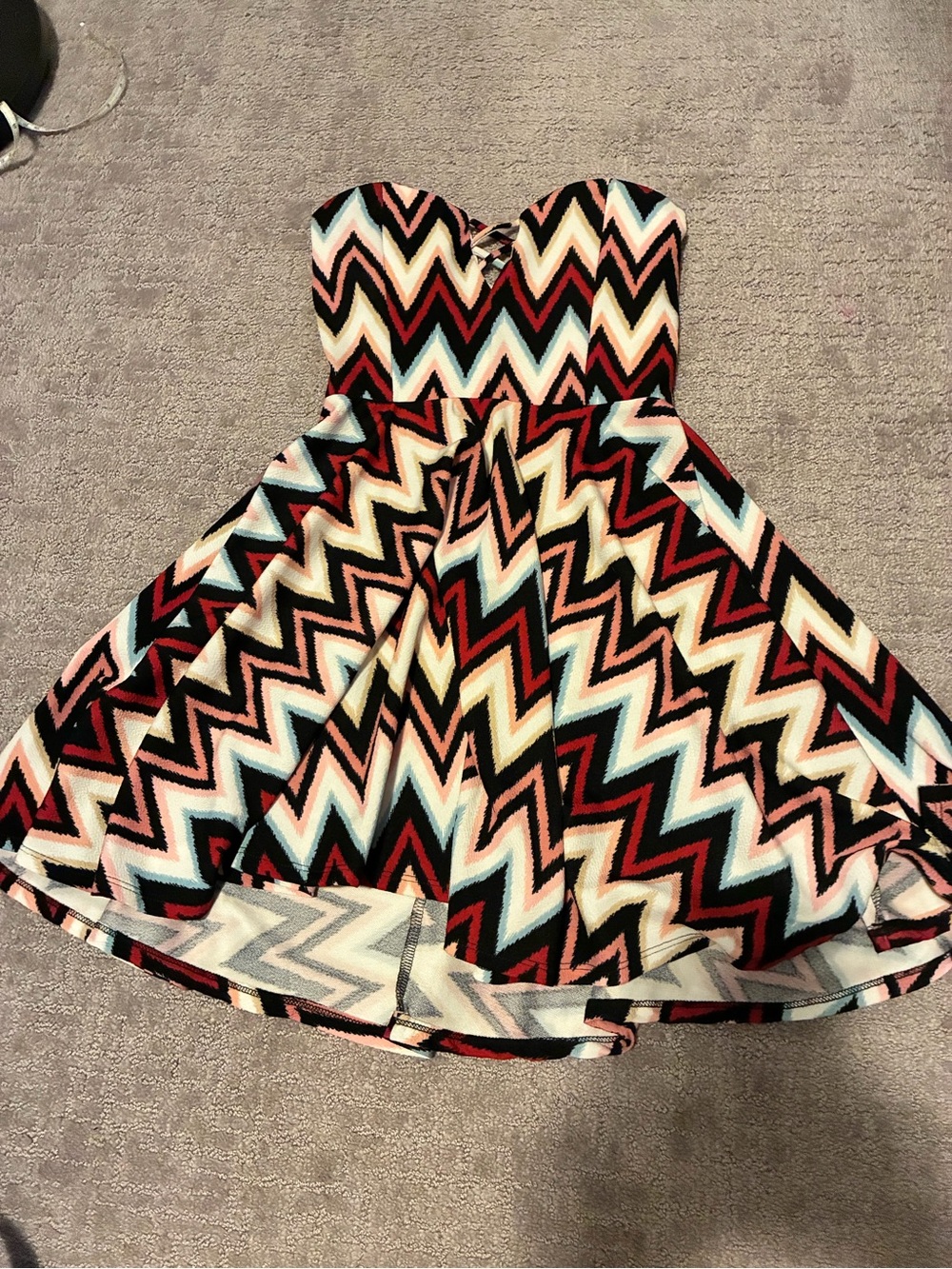 3/$20 Strapless Zigzag Pattern Skater Dress in Multi-Color